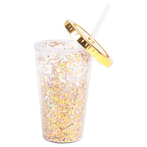 Becher mit Strohhalm aus Kunststoff mit buntem Glitzer Maisons du Monde