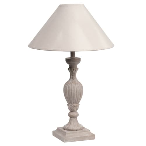 Bedside Lamp with Grey Fabric Shade AMORINE Maisons du Monde