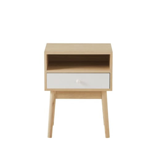 Bedside table in white and natural with 1 drawer