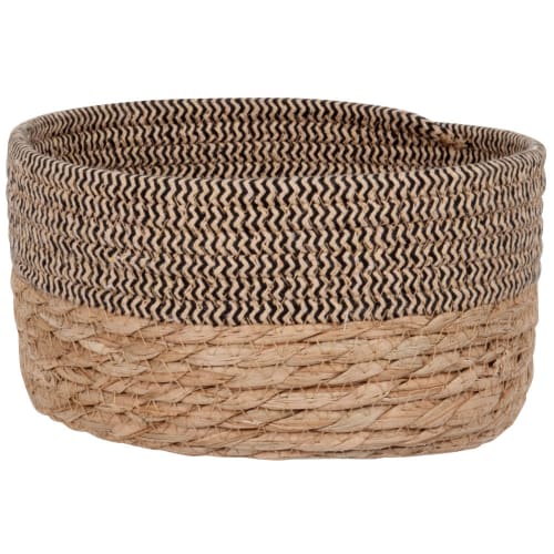 Beige and black two-tone seagrass basket
