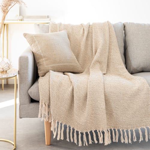 Beige and gold linen cushion cover 40x40cm LAWANG | Maisons du Monde