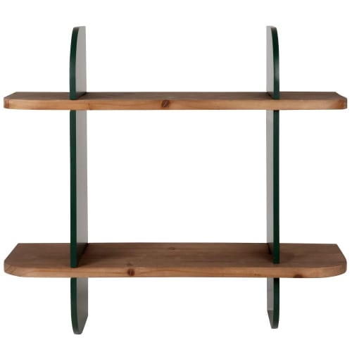 Beige and green wood hash-shaped shelf