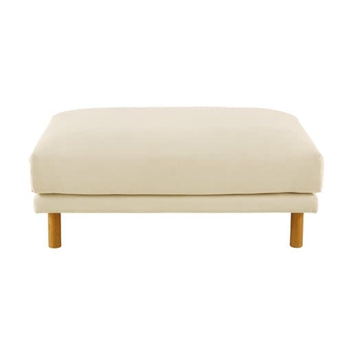 Beige Cotton And Linen Modular Sofa Pouffe