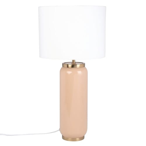 Beige en goudkleurige metalen lamp met witte lampenkap Faro Maisons