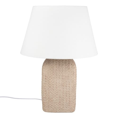 Beige Engraved Lamp with White Shade Monto Maisons du Monde