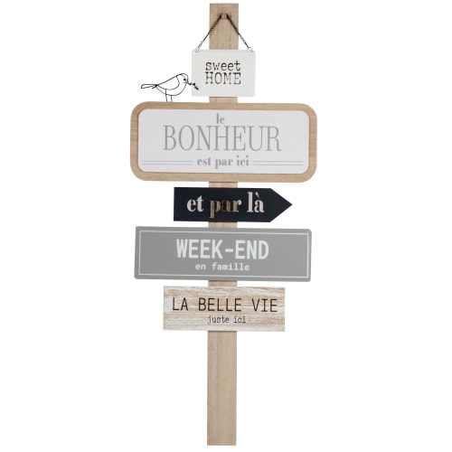 Decor Plaques & lettering | Beige, grey, black and white sign wall art 34x80cm - FA30424