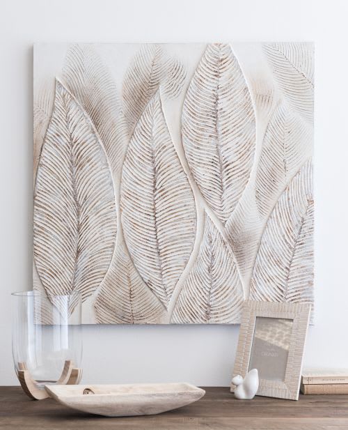 Beige Leaf Print Artwork 80x80 | Maisons du Monde