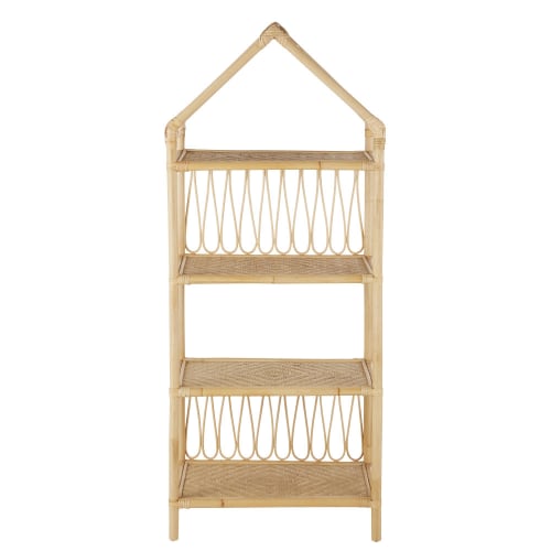 Beige rattan and bamboo children's house bookcase