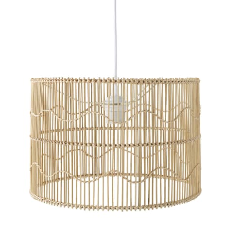 Beige Rattan and Bamboo Drum Pendant