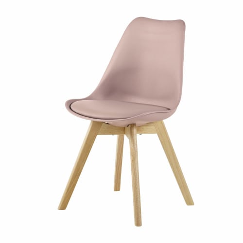 Beige roze heveahouten stoel in Scandinavische stijl