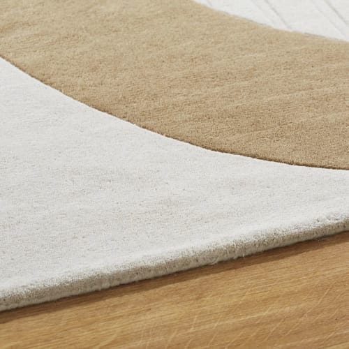 Beige, wit en kastanjebruin handgetuft tapijt gebogen motieven 160 x cm HAJO | Maisons du Monde