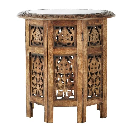 Beistelltisch aus Holz mit Schnitzereien, B 46 cm Saranya | Maisons du