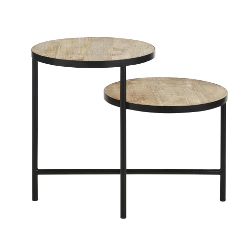 Möbel Beistelltische | Beistelltisch aus Mangoholz und schwarzem Metall - GY44709