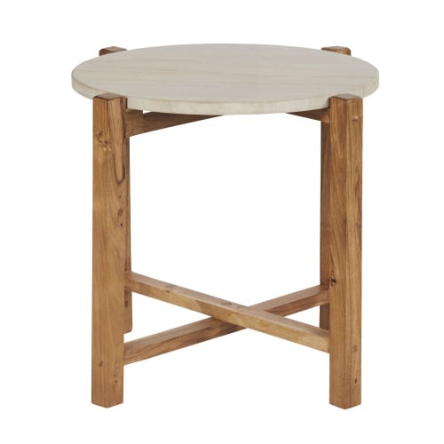 Möbel Beistelltische | Beistelltisch aus Marmor und braunem Akazienholz - ML00414