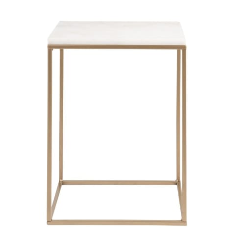 Möbel Beistelltische | Beistelltisch aus weiß Marmor und golden Metall - GP74997
