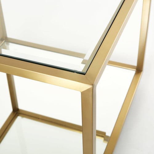 Möbel Couchtische | Beistelltischchen aus Sicherheitsglas und goldfarbenem Metall - GP69180