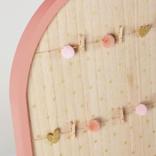 Kids Wanddeko für Kinder | Beleuchtete Fotopinnwand aus beige-, rosa- und goldfarbenem Eukalyptusholz, 40x50cm - QB17917