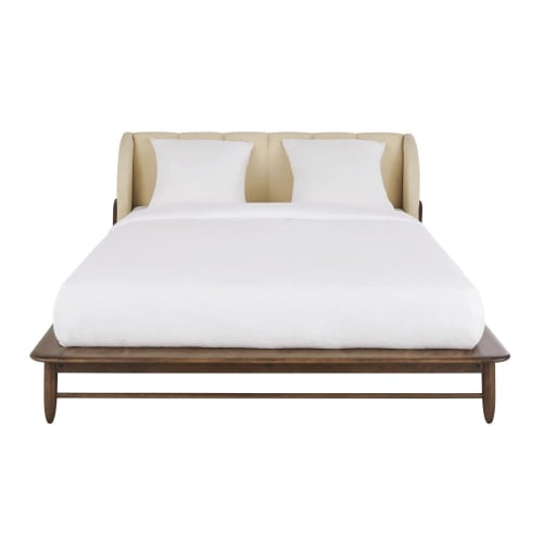 Bett 176x222cm für die gewerbliche Nutzung aus Bergahorn und Kiefernholz mit naturweißem Bettkopfteil