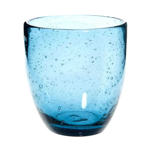 Bicchiere blu in vetro a bolle
