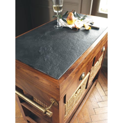 Billot Cuisine En Bois De Sheesham Massif Et Ardoise L 95 Cm