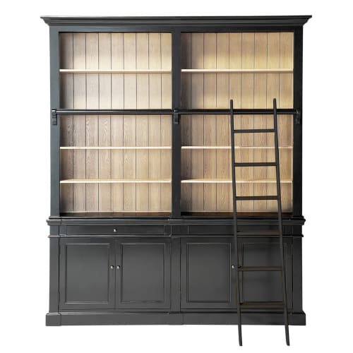 Libreria Maison Du Monde.Black 2 Drawer 4 Door Bookcase With Ladder Versailles Maisons Du Monde