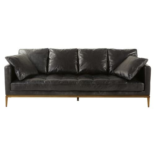 Black 4 Seater Leather Sofa