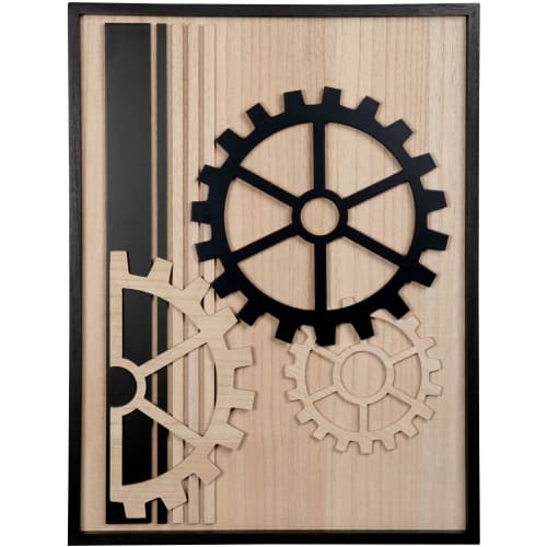 Black and beige decorative artwork with cogs design