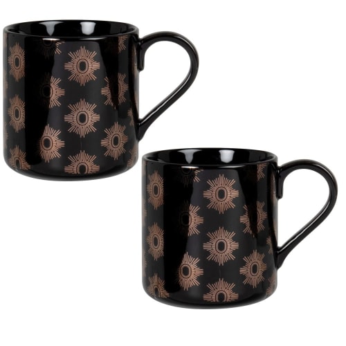 Black and gold stoneware mug - Set of 2