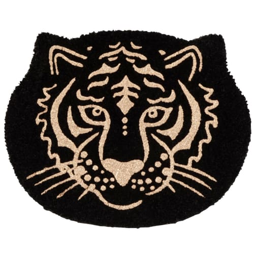 Black and gold tiger head doormat - Set of 2