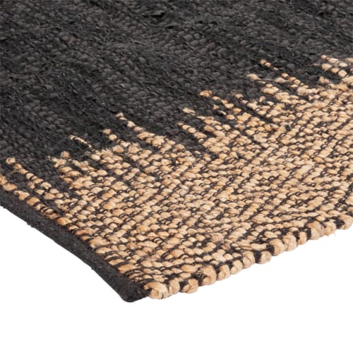 Black Cowhide and Beige Jute Rug 90x150 Notshi Maisons du Monde