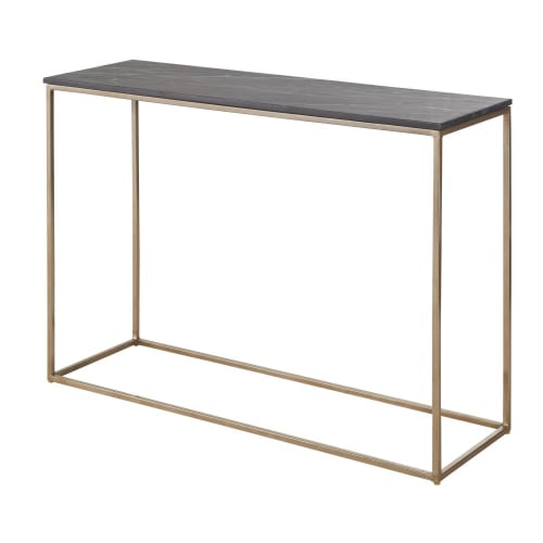 Brass Coloured Metal Console Table, Long Black Metal Console Table