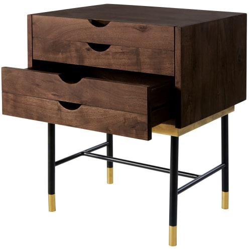 Black Metal and Acacia 4Drawer Bedside Table Sterling Maisons du Monde