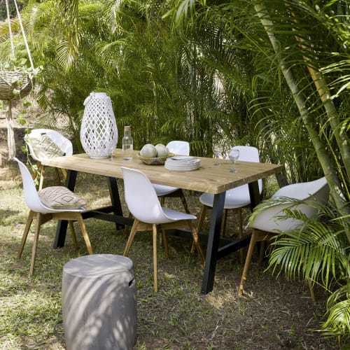 Black Metal And Acacia 6 8 Seater Garden Table W 180 Cm Countryside Maisons Du Monde