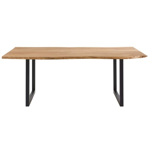 Black Metal And Acacia Industrial Dining Table W 200 Cm