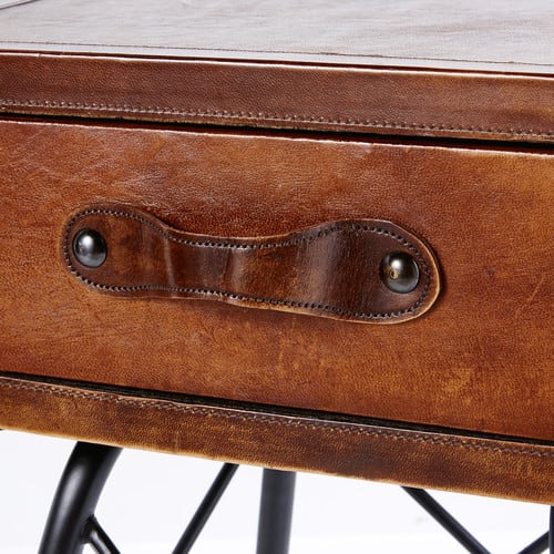 Black Metal and Brown Leather 1Drawer Bedside Table Sullivan Maisons du Monde