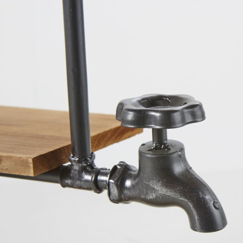 Black Metal and Fir Shelving Unit with Clock FRANKLIN Maisons du Monde