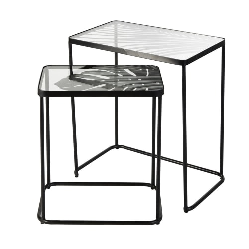 Black Metal And Glass Side Tables With Foliage Design X2 Amazonie Maisons Du Monde