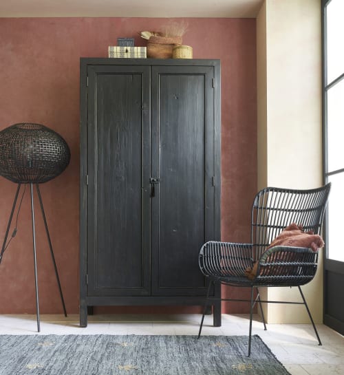 Black Metal and Rattan Armchair | Maisons du Monde