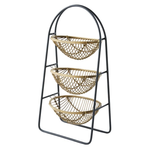 Black Metal and Rattan Baskets (x3) BANGKA Maisons du Monde