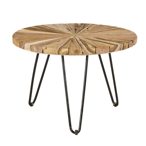 Outdoor collection Outdoor coffee tables | Black Metal and Teak Side Table - HZ75327
