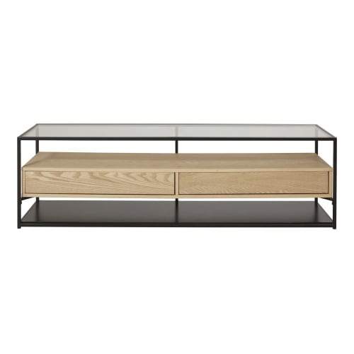 Black Metal and Tempered Glass 3Drawer TV Unit Raven Maisons du Monde