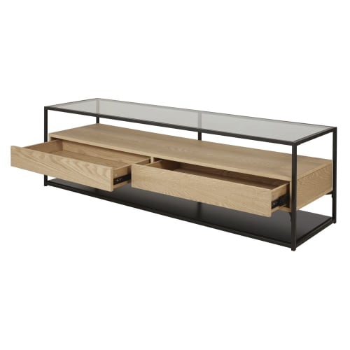 Black Metal and Tempered Glass 3Drawer TV Unit Raven Maisons du Monde