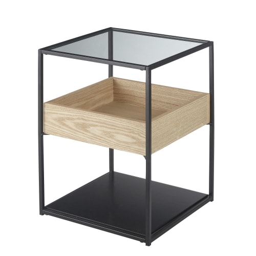 black metal and glass bedside table