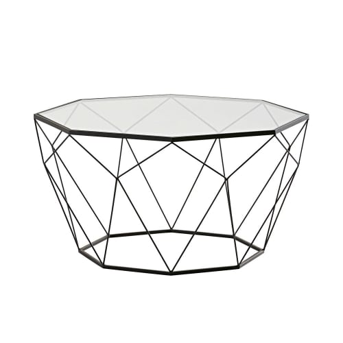 Black Metal And Tempered Glass Coffee Table Blossom Maisons Du Monde