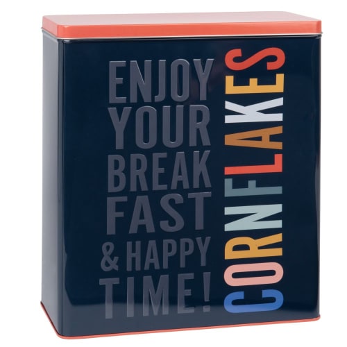 Black Metal Cereal Box with Multicoloured Print Enjoy Breakfast