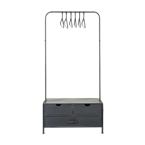Black Metal Hanging Rack with 3 Drawers and 6 Hangers