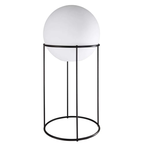 Black metal lamp with white sphere H 87 cm