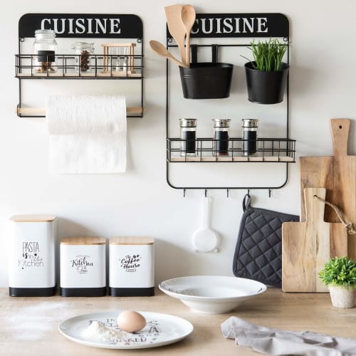 Black Metal Shelf and Kitchen Roll Holder Cuisine | Maisons du Monde