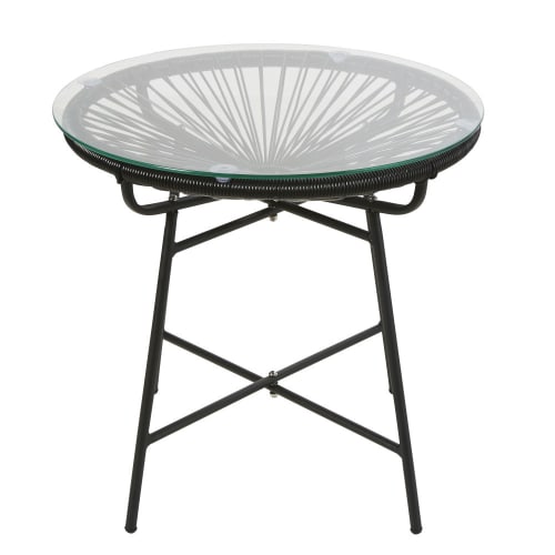 Outdoor collection Outdoor coffee tables | Black Resin and Glass Garden Coffee Table - PT45625