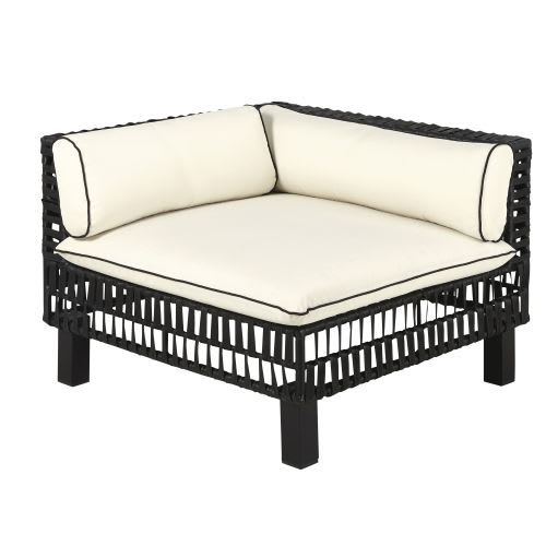 Black Resin Wicker And White Canvas Garden Corner Sofa Black Resin Wicker And White Canvas Garden Corner Sofa